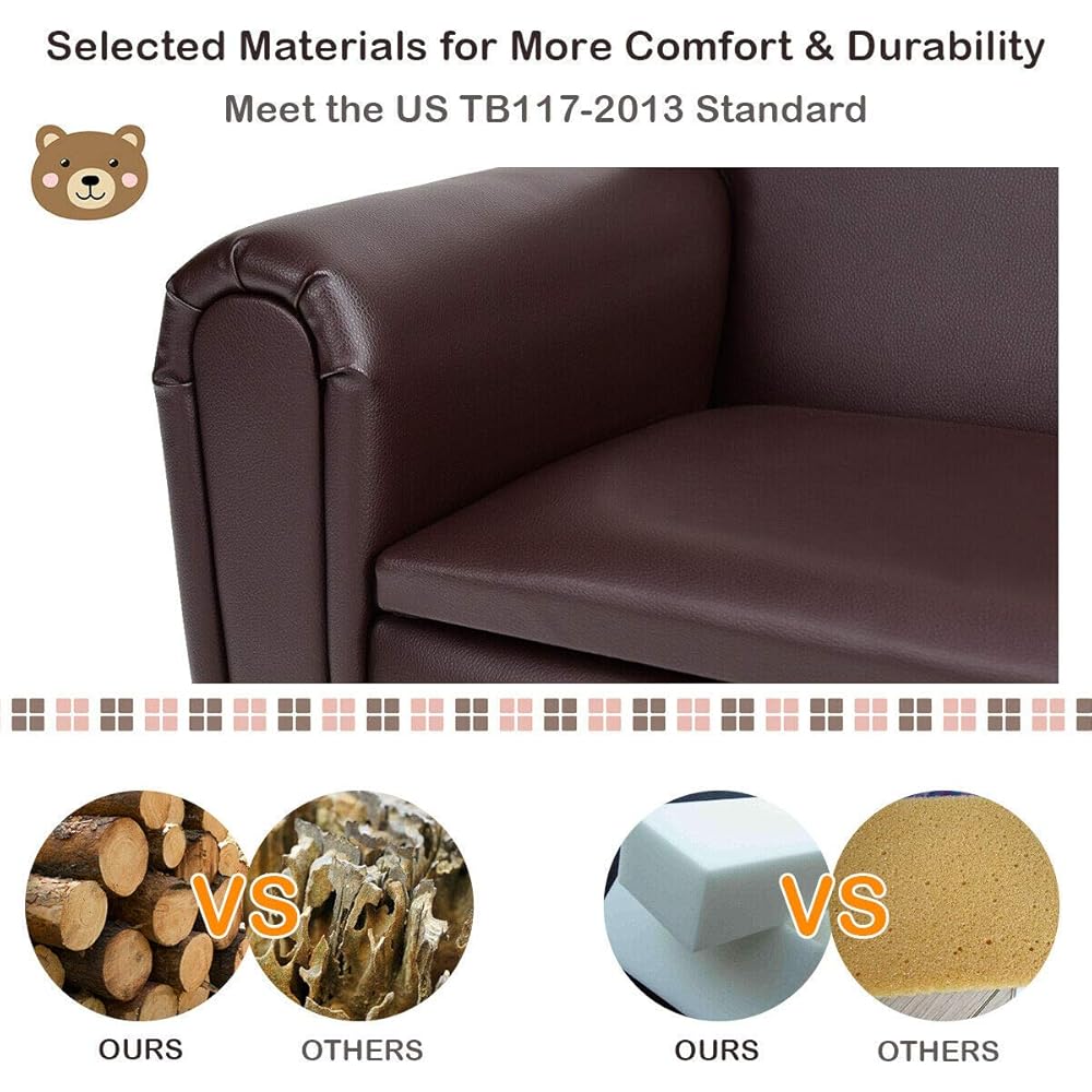 Costzon Kids Couch, 2 in 1 Double Seat Children's Sofa w/Under Seat Storage, PU Leather Surface, Toddler Armrest Chair, Kids Room, Soft Sofa with Storage for Preschool Baby Boys Girls Gifts : Home & Kitchen