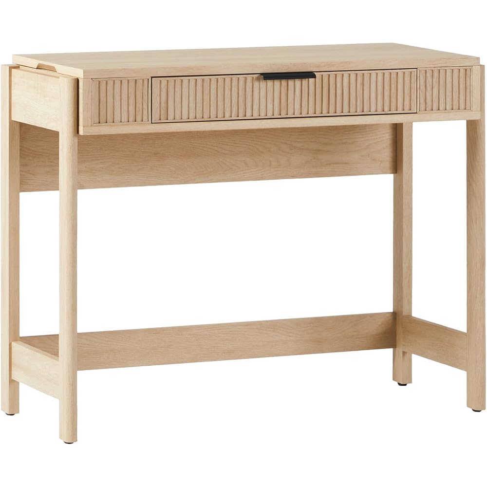 WALKER EDISON Transitional Style Furniture, Reeded Detail, Lift-Top Desk with Drawer and Storage Cubby, Sitting to Standing Desk, Soft Self-Close Desktop, 38”W x 16.75”D x 30”H, Coastal Oak : Home & Kitchen