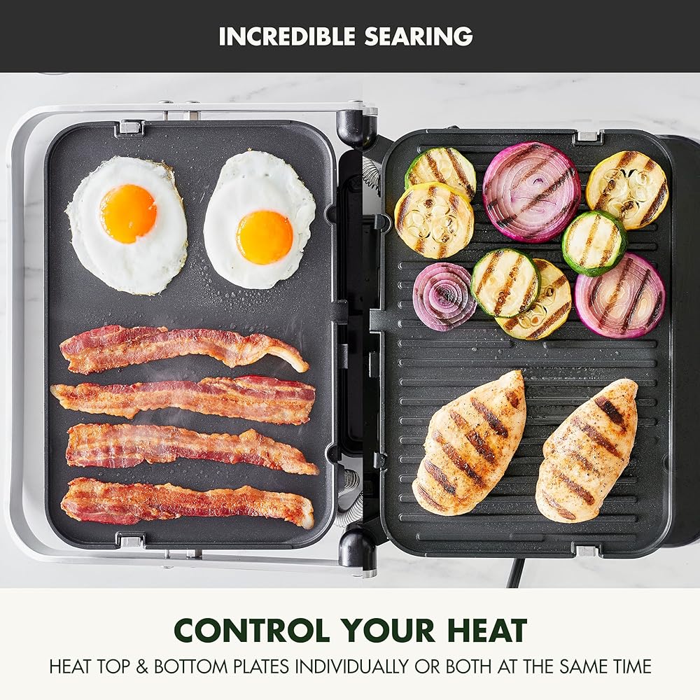 GreenPan 6-in-1 Multifunction Removable Plate Indoor Grill & Electric Griddle, Diamond Infused PFAS Free Ceramic Nonstick Reversible Plates, Opens Flat, Adjustable Temp, Panini Press, Black: Home & Kitchen