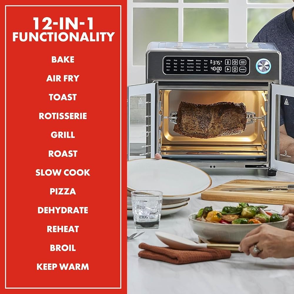 Emeril Lagasse Extra Large French Door Air Fryer Toaster Oven Combo, 24 Cooking Functions and Digital Controls, 7 Accessories Included, Stainless Steel Finish, 26QT Capacity : Home & Kitchen