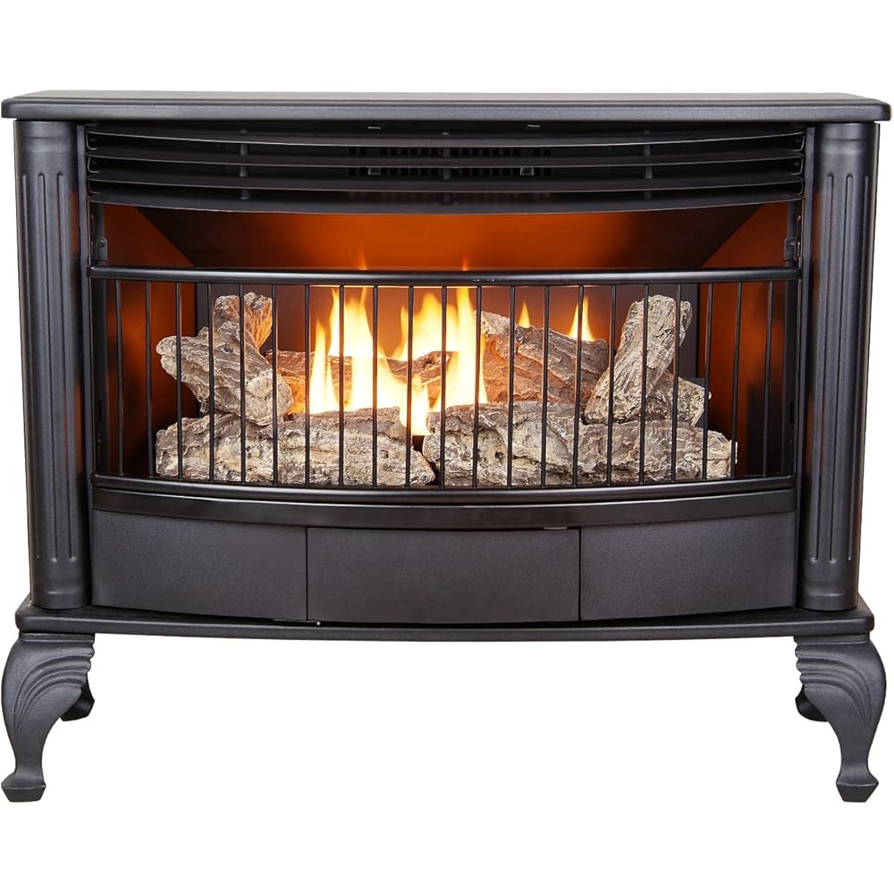 ProCom Ventless 25,000 BTU Space Saving Free Standing Dual Fuel Fireplace with Built In Thermostat Control Heats up to 1,100 Square Feet, Black : Home & Kitchen