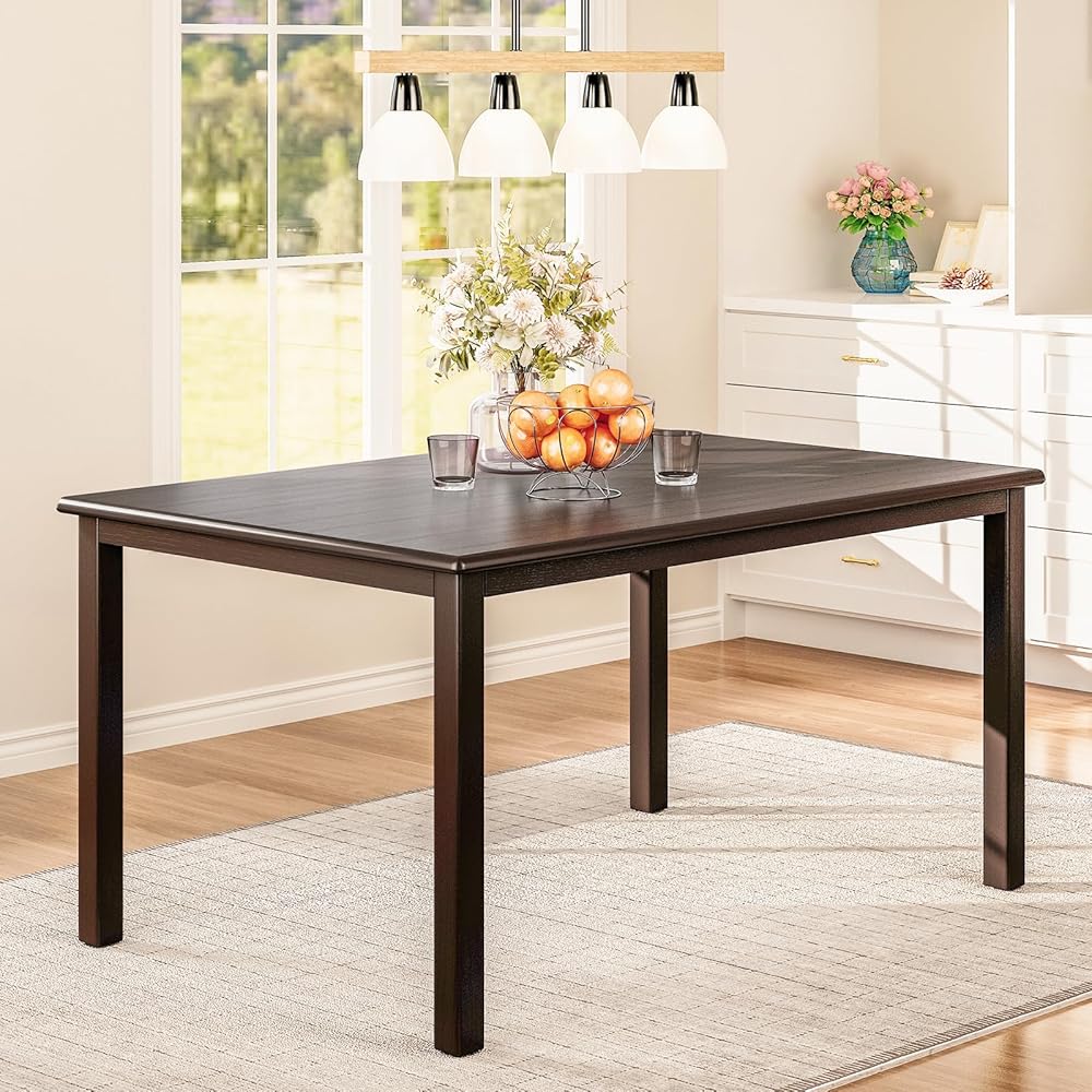 - COLAMY Rectangle Dining Table for 6, 60 Inch Wooden Kitchen Table with Wood Legs, Farmhouse Dinner Table for Dining Room, Brown - Tables