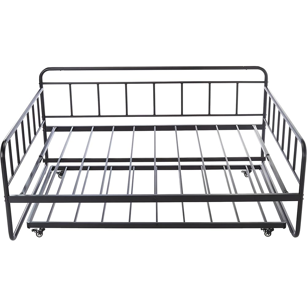 Amazon Basics Full Daybed and Twin Size Trundle Bed Frame Set, Space Saving Steel Slat Support, Black : Home & Kitchen