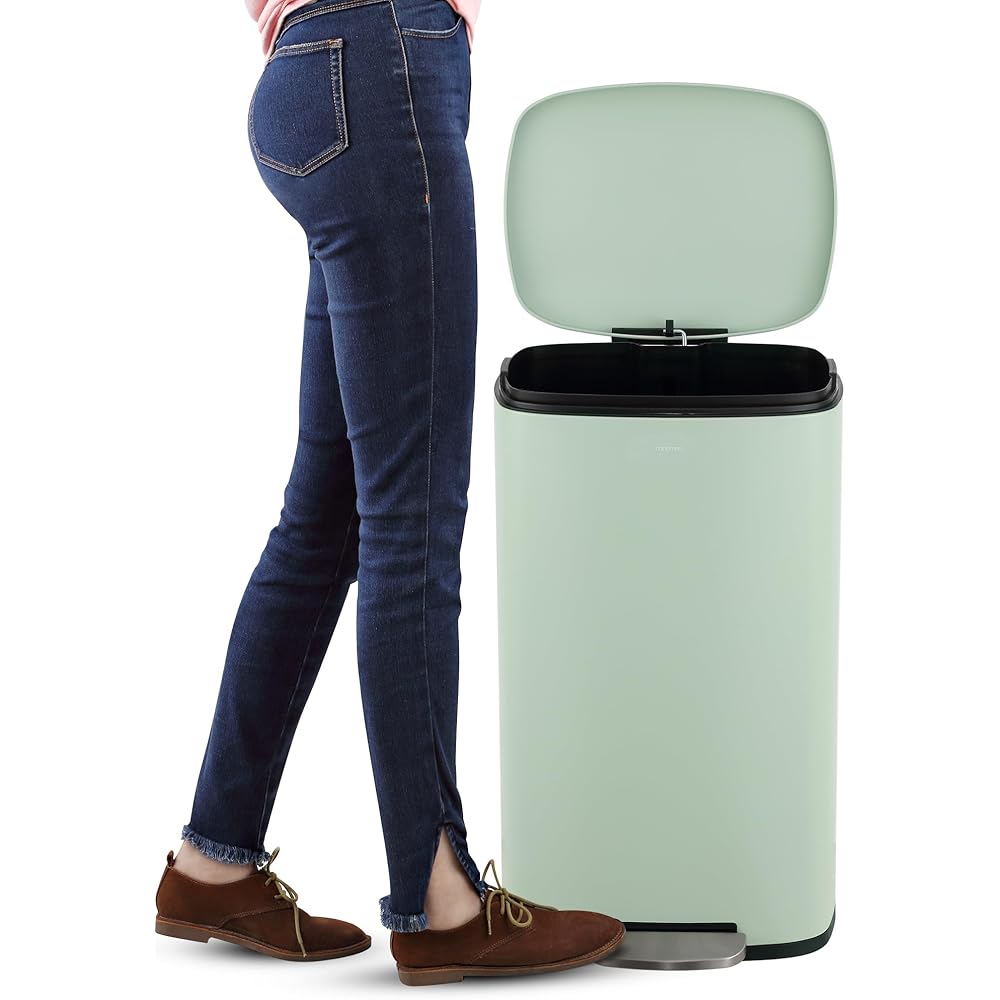 happimess HPM1011H Curtis 8-Gallon Step-Open Trash Can, Fingerprint Resistant, Modern, Minimalistic for Home, Kitchen, Laundry Room, Office, Bedroom, Bathroom, Pistachio Gelato : Home & Kitchen