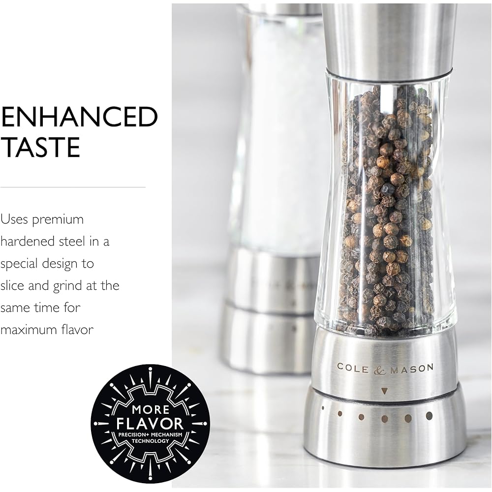 Cole & Mason Derwent Grinder Set - Precision Mechanisms and Sea Salt and Peppercorns - Derwent Salt and Pepper, Stainless Steel : Tools & Home Improvement