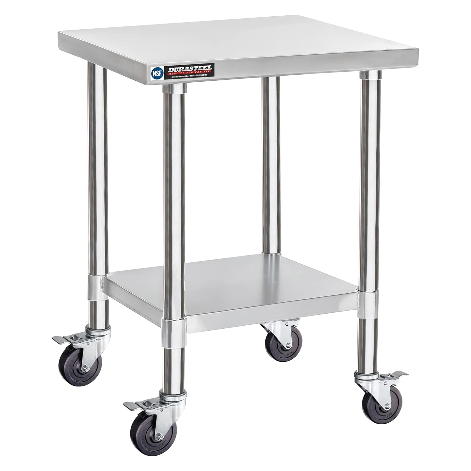 DuraSteel 24x24 NSF Stainless Steel Cart Work Table - Heavy Duty Rolling Food Prep Table - Metal Utility Cart on Wheels Caster, Grill Stand Microwave Outdoor Kitchen Tables Countertop Island Large Top : Industrial & Scientific