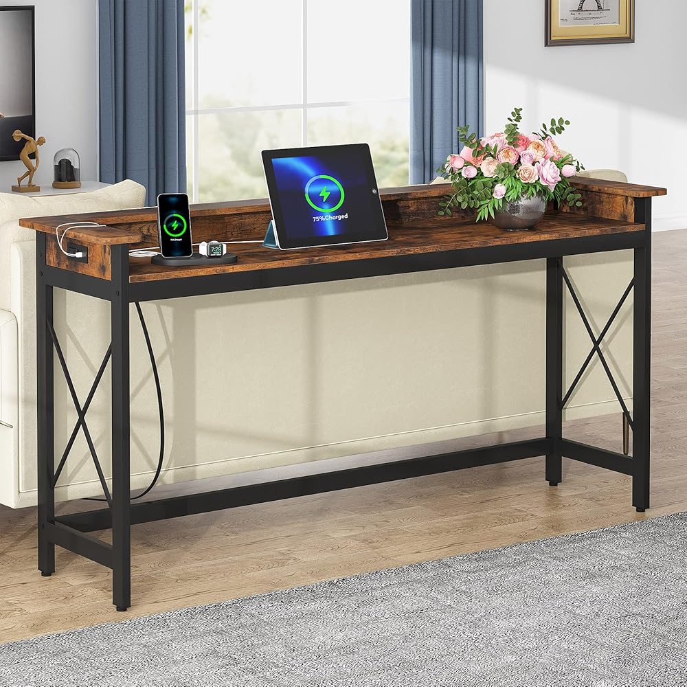 Tribesigns Sofa Table with Outlets and USB Ports, 70.9 inch Extra Long Console Table Behind Couch with Charging Station, Industrial Narrow Entryway Hallway Accent Table for Living Room : Home & Kitchen