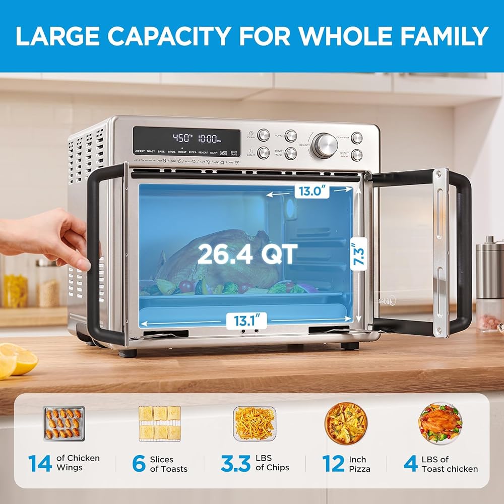 Midea Flexify French Door Toaster Oven Air Fryer Combo, 26.4 QT, Extra Large Air Fryer Countertop Oven 10-in-1 Combo, 25% Faster Cooking and 90% Less Oil, Stainless Steel : Home & Kitchen