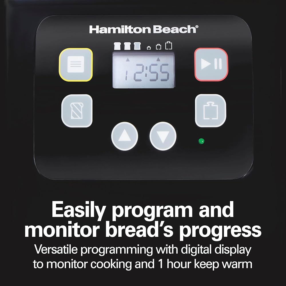 Hamilton Beach Automatic Bread Maker Machine, Digital, Programmable, 12 Settings + Gluten Free, PFAS-Free Nonstick Pan + Kneading Paddle, 2 lb Capacity, Black: Home & Kitchen