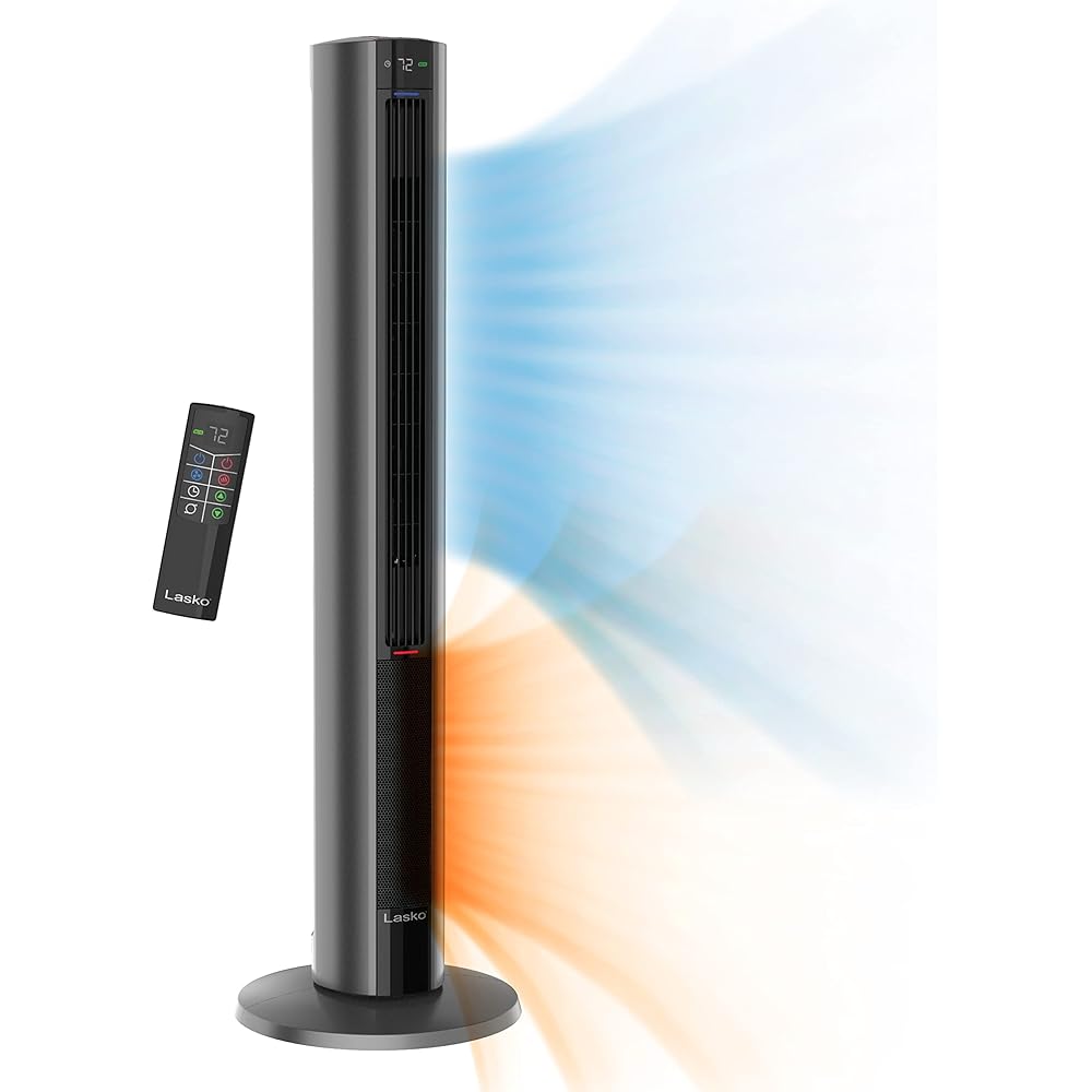 Lasko Oscillating All Season Tower Fan and Space Heater in One for Home with Adjustable Thermostat, Overheat Protection, 4 Fan Speeds, 3 Heat Settings and Remote, 42 Inches, 1500W, Gray, FH515 : Home & Kitchen