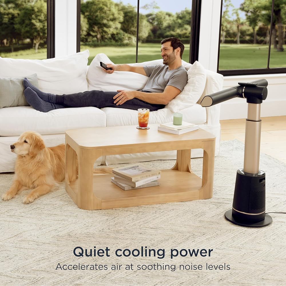 Shark TurboBlade Fan—Ultra-customizable bladeless tower fan, pivots, twists, oscillates 180°, circulates and propels air, 10 noise levels + 10 speeds, easy to clean, charcoal, TF202S