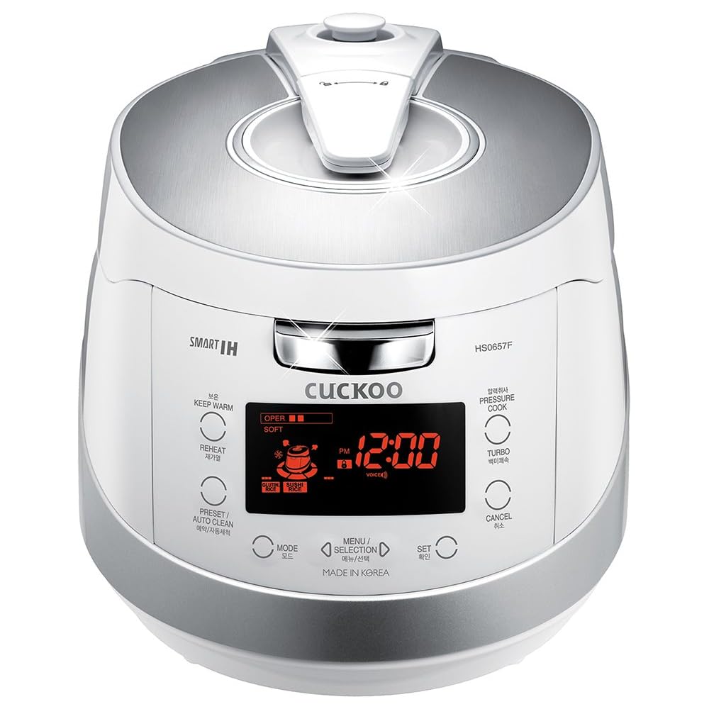 CUCKOO CRP-HS0657FW 6-Cup (Uncooked) / 12-Cup (Cooked) Induction Heating Pressure Rice Cooker with Nonstick Inner Pot, 16 Menu Modes, Safe Steam Release, Korean Voice Guide, Auto Clean (White/Silver): Home & Kitchen