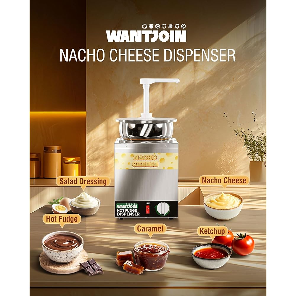 WantJoin 4.6Qt Nacho Cheese Dispenser with Pump - Nacho Cheese Warmer,Stainless Steel Hot Fudge Warmer W/5-Level Temperature Adjustment,Hot Fudge Dispenser for Hot Fudge Cheese Caramel : Home & Kitchen