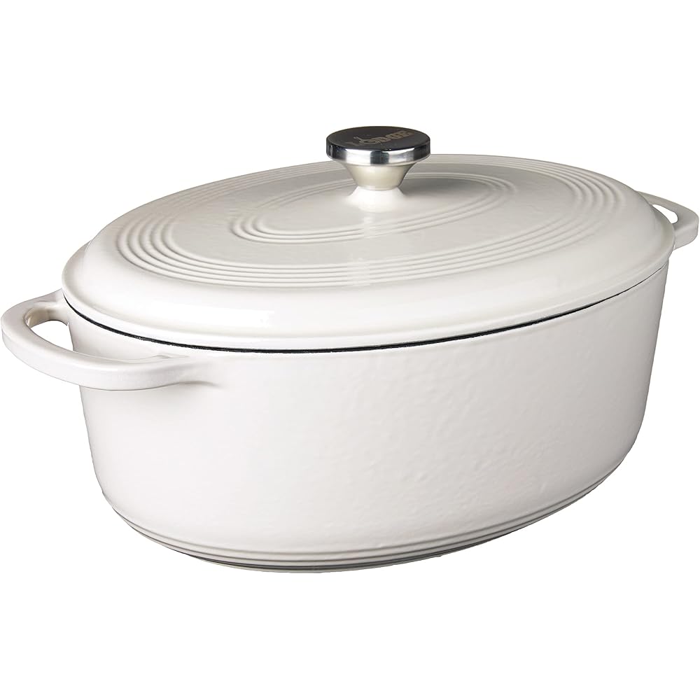 Lodge 7 Quart Enameled Cast Iron Oval Dutch Oven with Lid – Dual Handles – Oven Safe up to 500° F or on Stovetop - Use to Marinate, Cook, Bake, Refrigerate and Serve – Oyster White: Home & Kitchen
