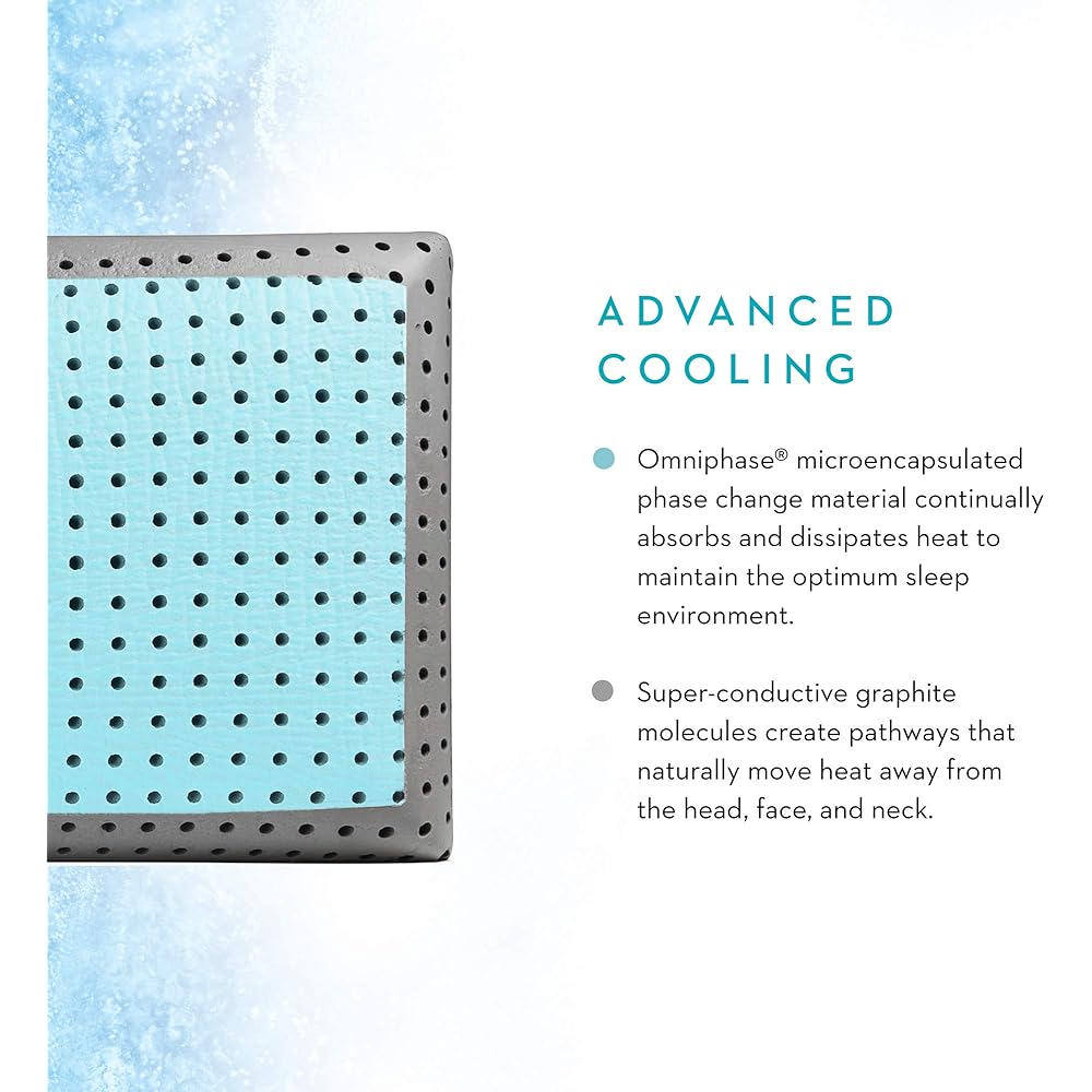 Z CARBONCOOL LT Plus OMNIPHASE Phase Change Material Memory Foam Pillow - Continual Temperature Regulation with Cool Surface - Mid-Loft - Queen : Home & Kitchen