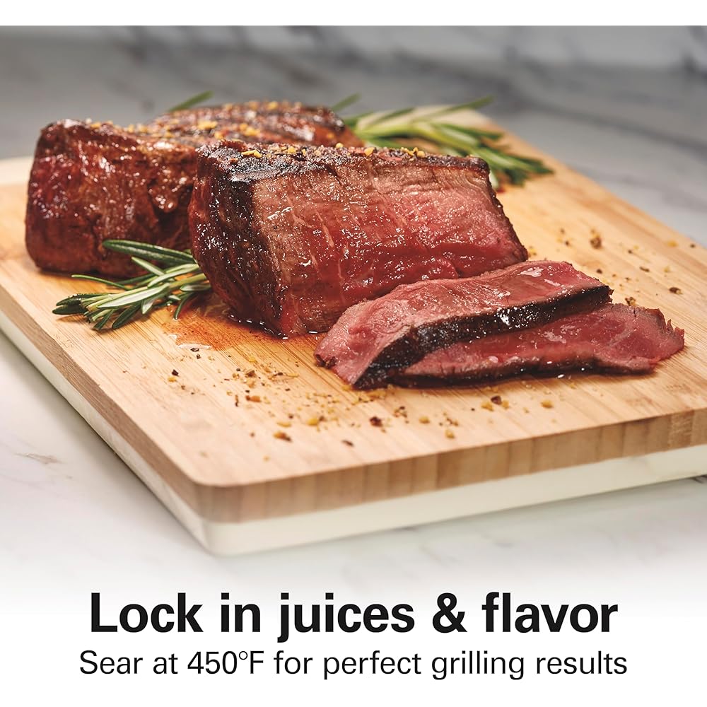 Hamilton Beach Electric Indoor Searing Grill with Viewing Window & Adjustable Temperature Control to 450F, 118 sq. in. Surface Serves 6, PFAS-Free Removable Nonstick Grate, Stainless Steel: Home & Kitchen