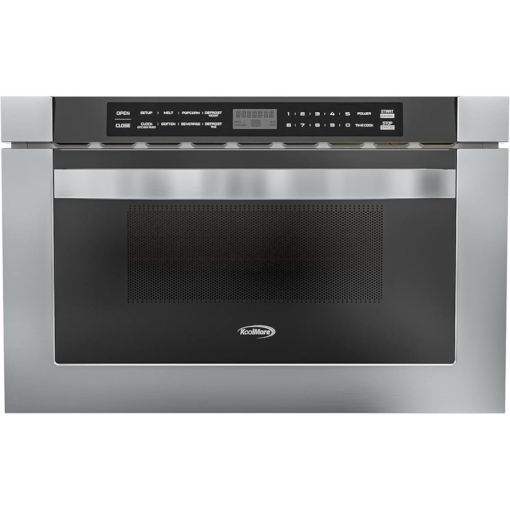 KoolMore KM-MD-1SS 24 Inch Stainless-Steel Microwave Drawer Capacity, 1000W Power with 10 Custom Cooking Levels, Memory, and Timer Functions, Wall-Mounted with Flat Bottom, 24 in/1.2 Cu. Ft : Home & Kitchen
