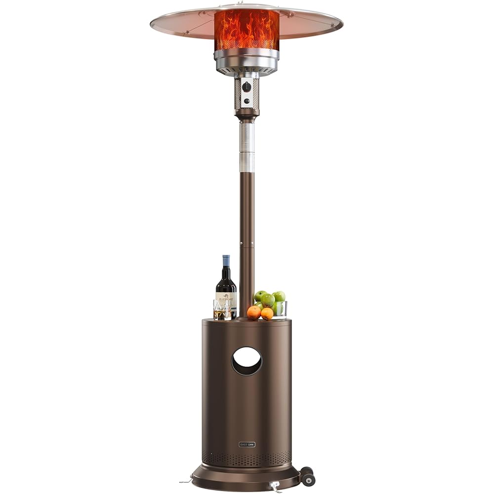 EAST OAK 50,000 BTU Patio Heater for Outdoor Use With Round Table Design, Double-Layer Stainless Steel Burner and Wheels, Outdoor Patio Heater for Home and Commercial, Bronze, 31.9