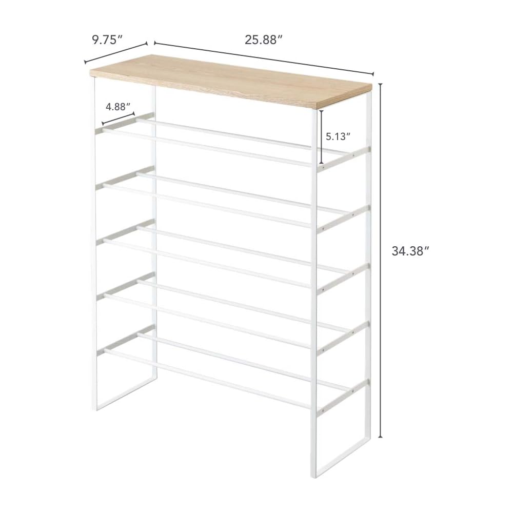 Yamazaki Home 6 Tier Wood Top Shoe Rack Steel One Size White : Home & Kitchen