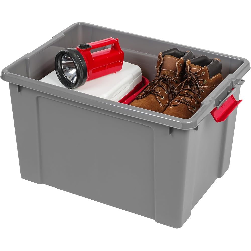 IRIS USA 20 Gallon Lockable Storage Totes with Lids, 6 Pack - Gray, Heavy-Duty Durable Stackable Containers, Large Garage Organizing Bins Moving Tubs, Rugged Sturdy Equipment Utility Tool Box