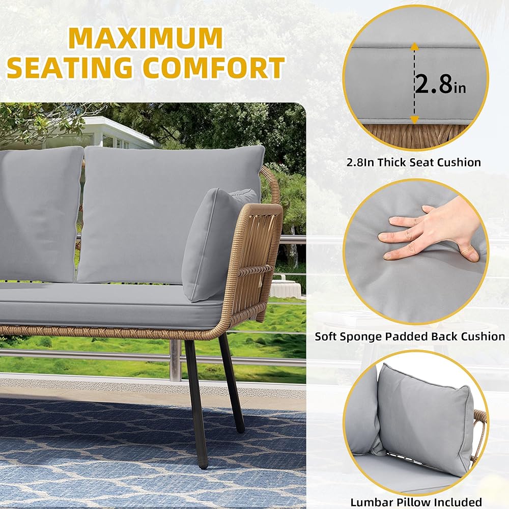 DWVO Wicker Patio Loveseat, All-Weather Rattan 2-Seat Sofa with Cushions & Lumbar Pillows, Outdoor Patio Furniture Set for Patio, Balcony, Backyard, Deck, Poolside (Grey) : Automotive