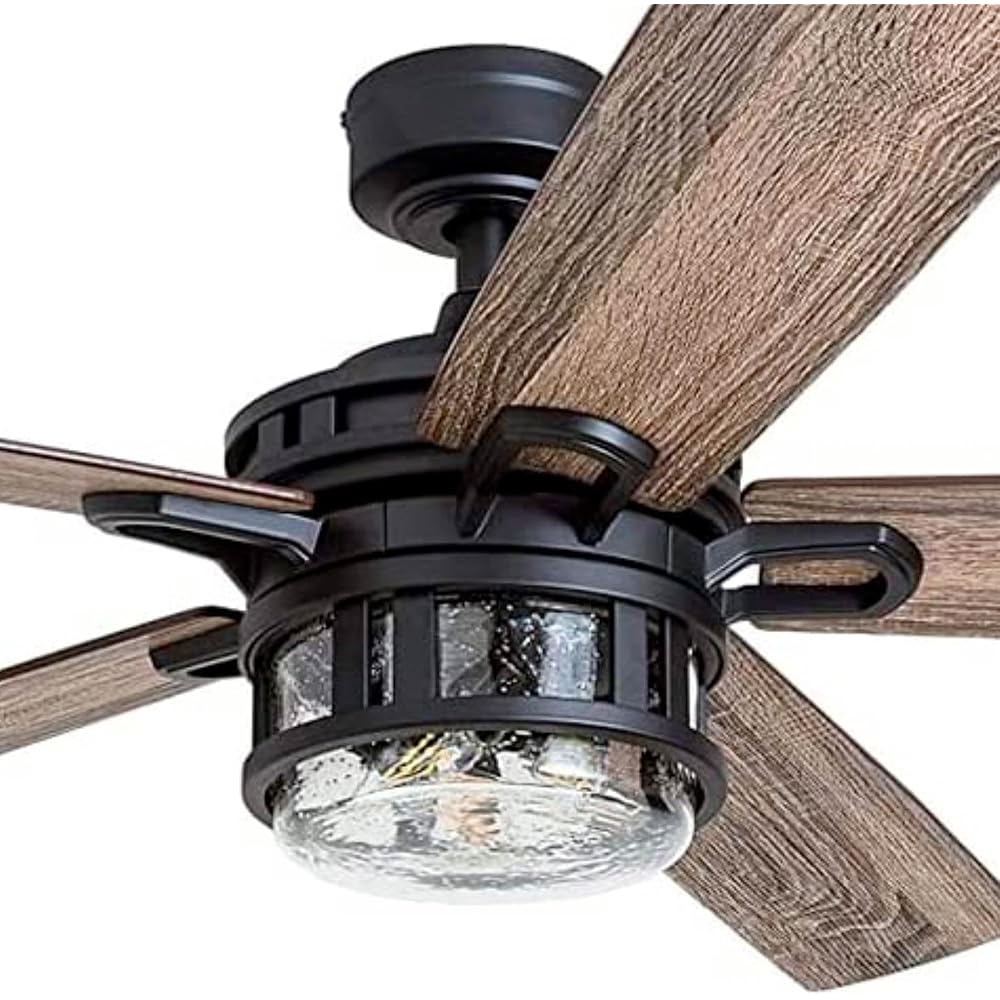 Honeywell Ceiling Fans Bonterra Modern 52 Inch Ceiling Fan with Light, Remote Control Fan, LED Indoor Fan with 5 Blades, Brown Pine and Black Blade Finish Options, Matte Black (50690-01) -