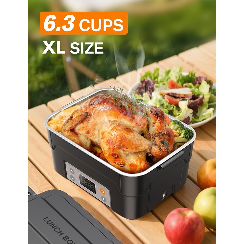 EAST OAK XL 6.3-Cup Cordless Electric Lunch Box for Adults, Heated Lunch Box for Men with Scheduled Heating, Portable Car Food Warmer with Utensils, Two-Tier Bag, Removable Divider: Home & Kitchen