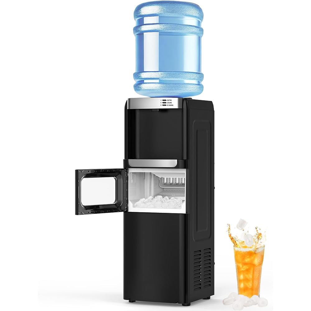 Electactic Water Dispenser with Ice Maker Function, Top Loading Hot and Cold Water Cooler for 5 Gallon Bottle - Includes Child Safety Lock - Water Machine for Home, Office, Garage - Black : Home & Kitchen