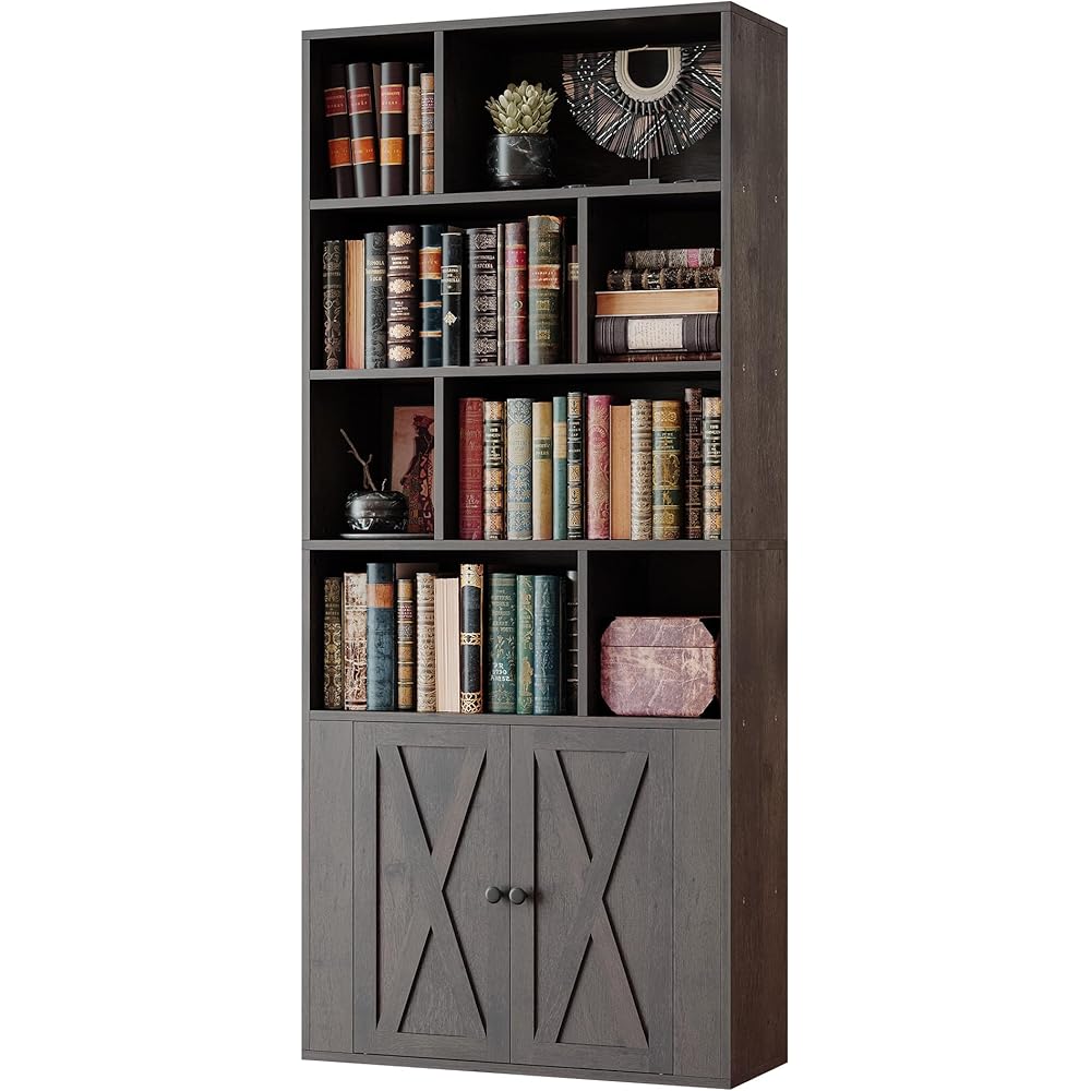 IRONCK Bookcase with Doors, Tall Bookshelf with Storage, Bookshelves and Bookcases with 8 Open Cubes for Living Room, Bedroom, Office : Home & Kitchen