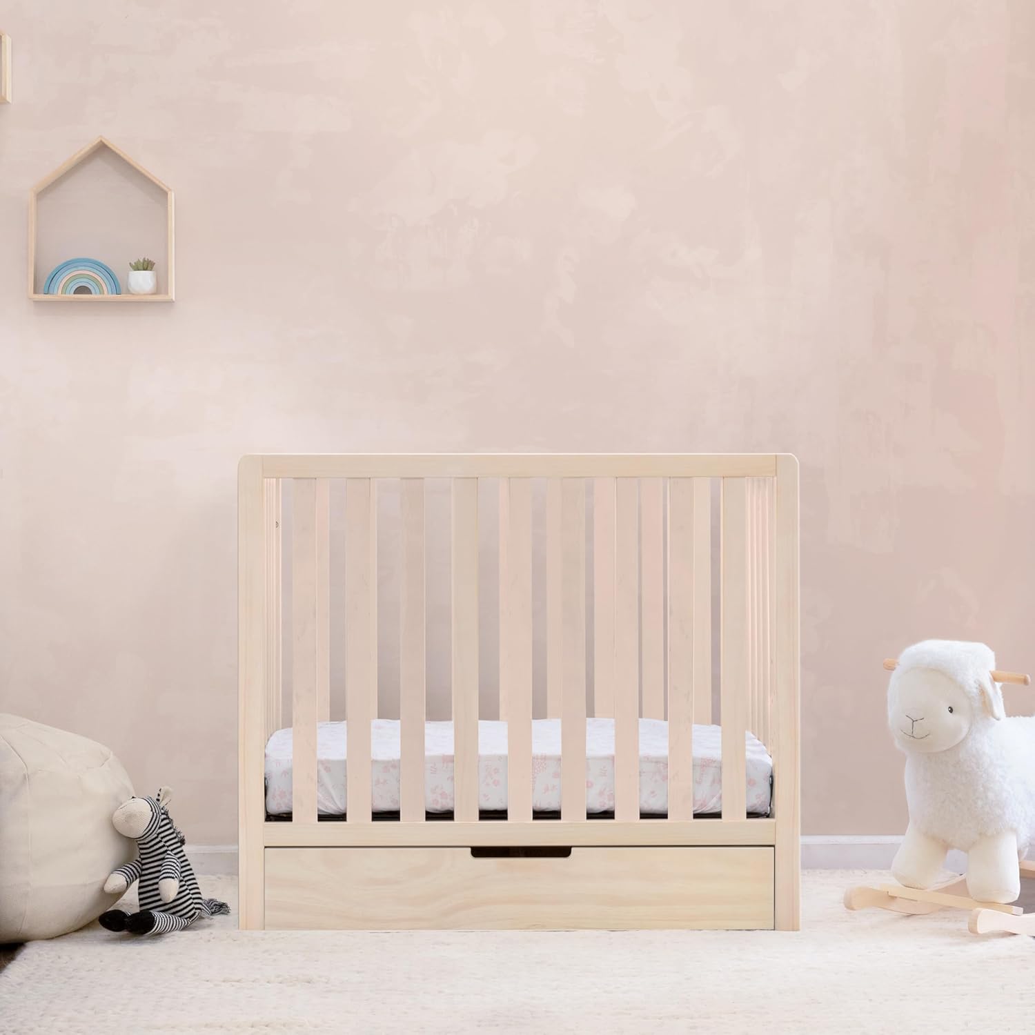 Carter's by DaVinci Colby 4-in-1 Convertible Mini Crib with Trundle Drawer in Washed Natural, Greenguard Gold Certified, Undercrib Storage : Baby