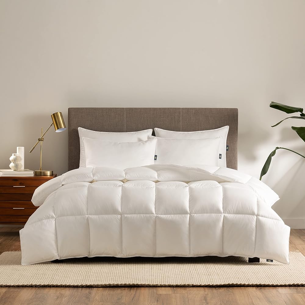 SERTA Down Illusion All Season Hypoallergenic Down Alternative Comforter with Corner Loops, Full/Queen, White : Home & Kitchen