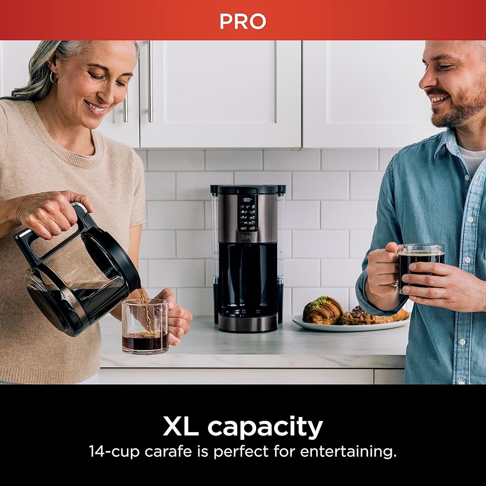 Ninja | Coffee Maker | 14-Cup Glass Carafe | Programmable | Includes Adjustable Warming Plate, Freshness Timer & Removable Water Reservoir | Black Stainless Steel | DCM201BK