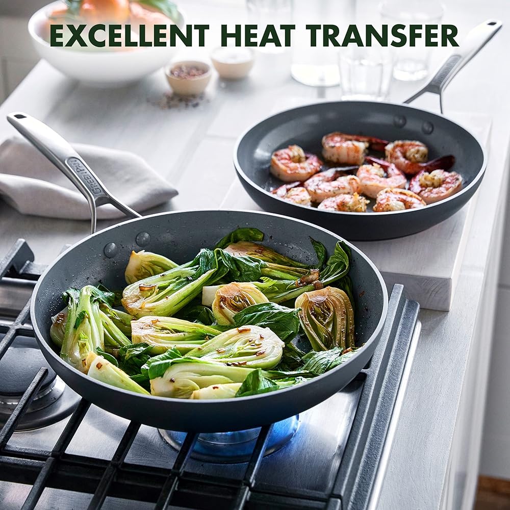 GreenPan Paris Pro Hard Anodized Healthy Ceramic Nonstick, 11 Piece Cookware Pots and Pans Set with Stainless Steel Lids, PFAS-Free, Dishwasher Safe, Grey: Home & Kitchen