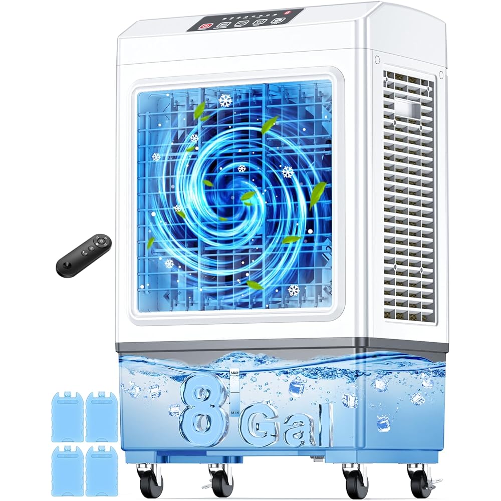 FANCOLE Evaporative Air Cooler, 2100CFM Windowless Air Conditioner Cooling up to 700 Sq.ft, Swamp Cooler Air Conditioner w/2 Modes & 3 Speeds, 7H Timer & Remote, Portable for Room Garage Patio : Home & Kitchen