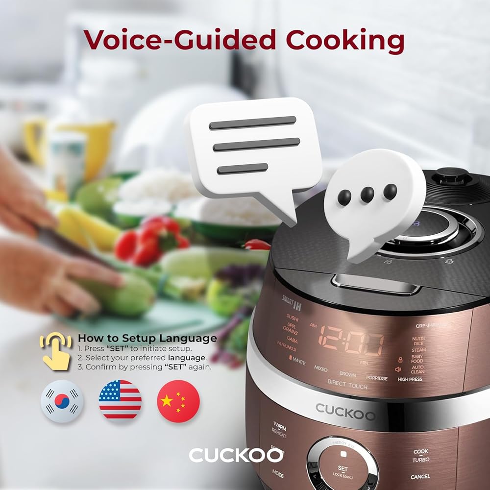 CUCKOO CRP-JHR1009F 10-Cup (Uncooked) / 20-Cup (Cooked) Induction Heating Pressure Rice Cooker with Nonstick Inner Pot, 16 Menu Options, Fuzzy Logic Tech, 3 Voice Guide, Auto Clean (Copper/Black): Home & Kitchen