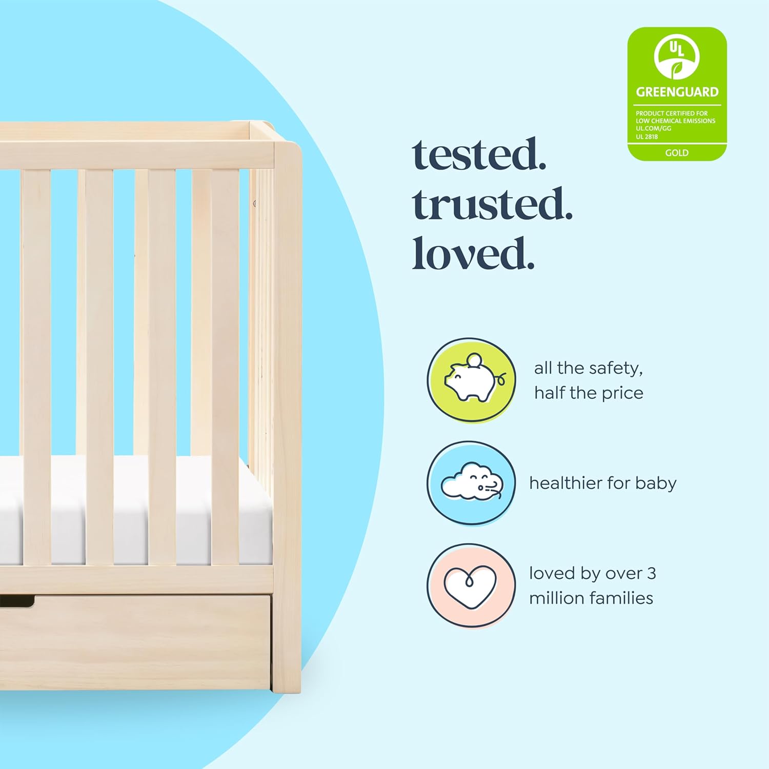Carter's by DaVinci Colby 4-in-1 Convertible Mini Crib with Trundle Drawer in Washed Natural, Greenguard Gold Certified, Undercrib Storage : Baby