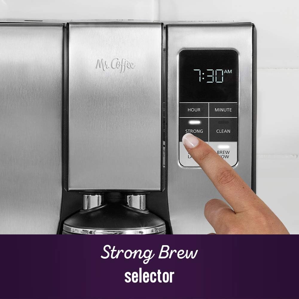 Mr. Coffee 10-Cup Programmable Coffee Maker, Insulated Thermal Carafe, Brew Strength Selection, Brew Now or Later, Stainless Steel