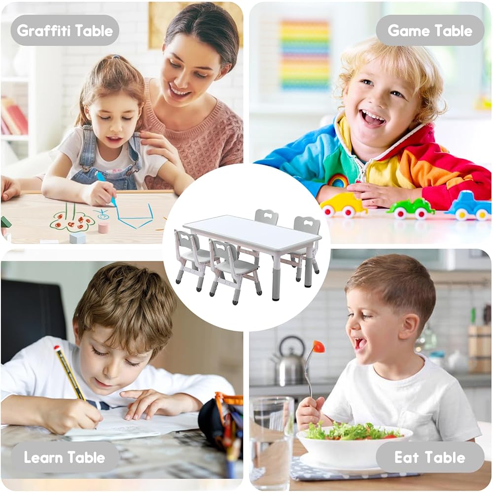 JIAOQIU Kids Table and Chair Set for Toddlers - Adjustable Activity Center with Non-Slip Legs & Graffiti-Proof Surface Ages 3-12 : Home & Kitchen