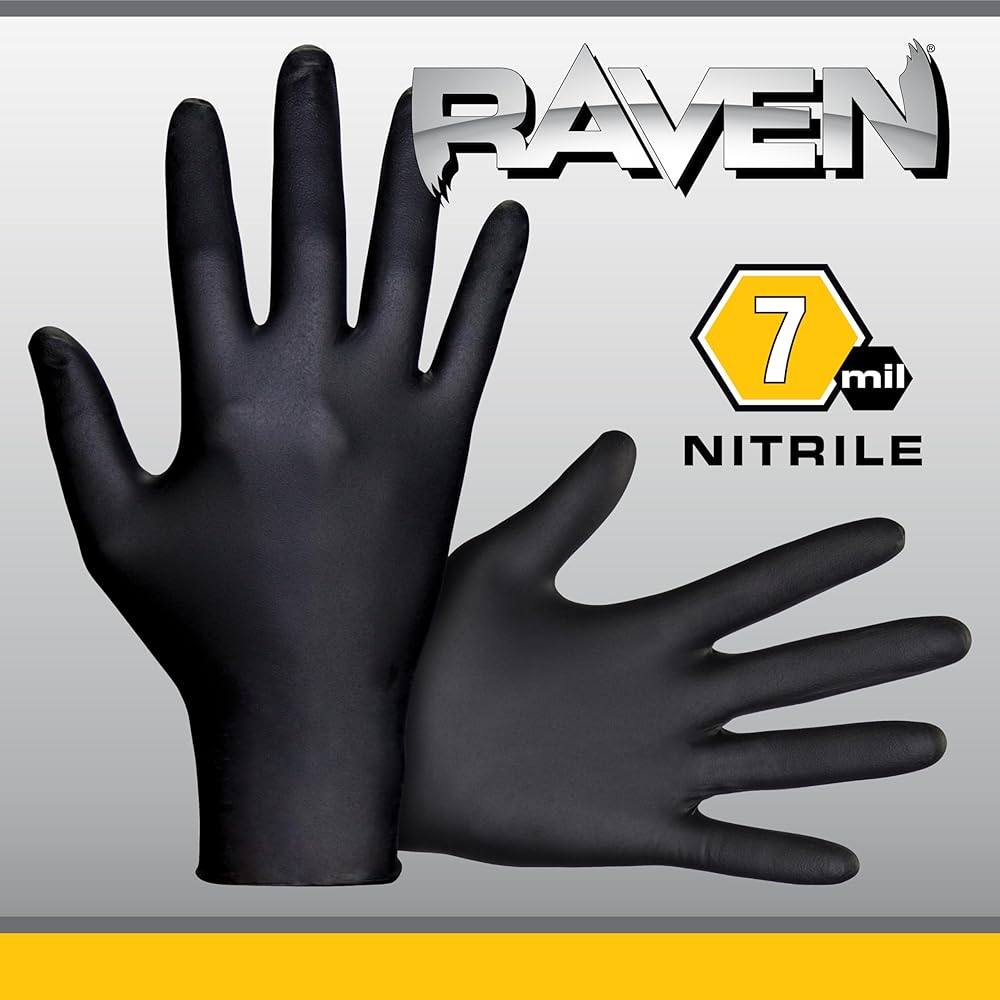 Raven Powder Free Nitrile Disposable Gloves - 10 Boxes / 100 Ea. | 1000 Gloves Total |7 Mil | Latex Free, Single Use |: Tools & Home Improvement