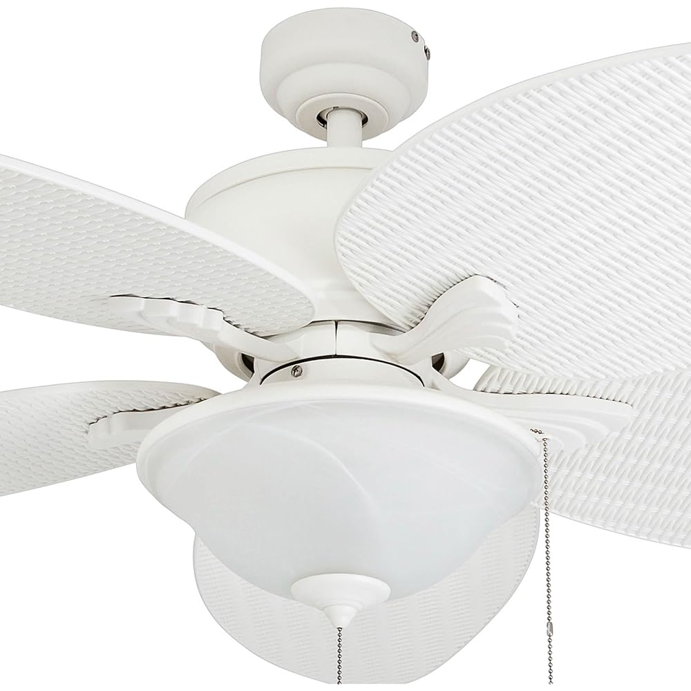 Prominence Home Solana, 52 Inch Tropical Indoor Outdoor Ceiling Fan with Light, Pull Chain, Three Mounting Options, Weather Resistant Palm Leaf Blades - 80018-01 (White) -