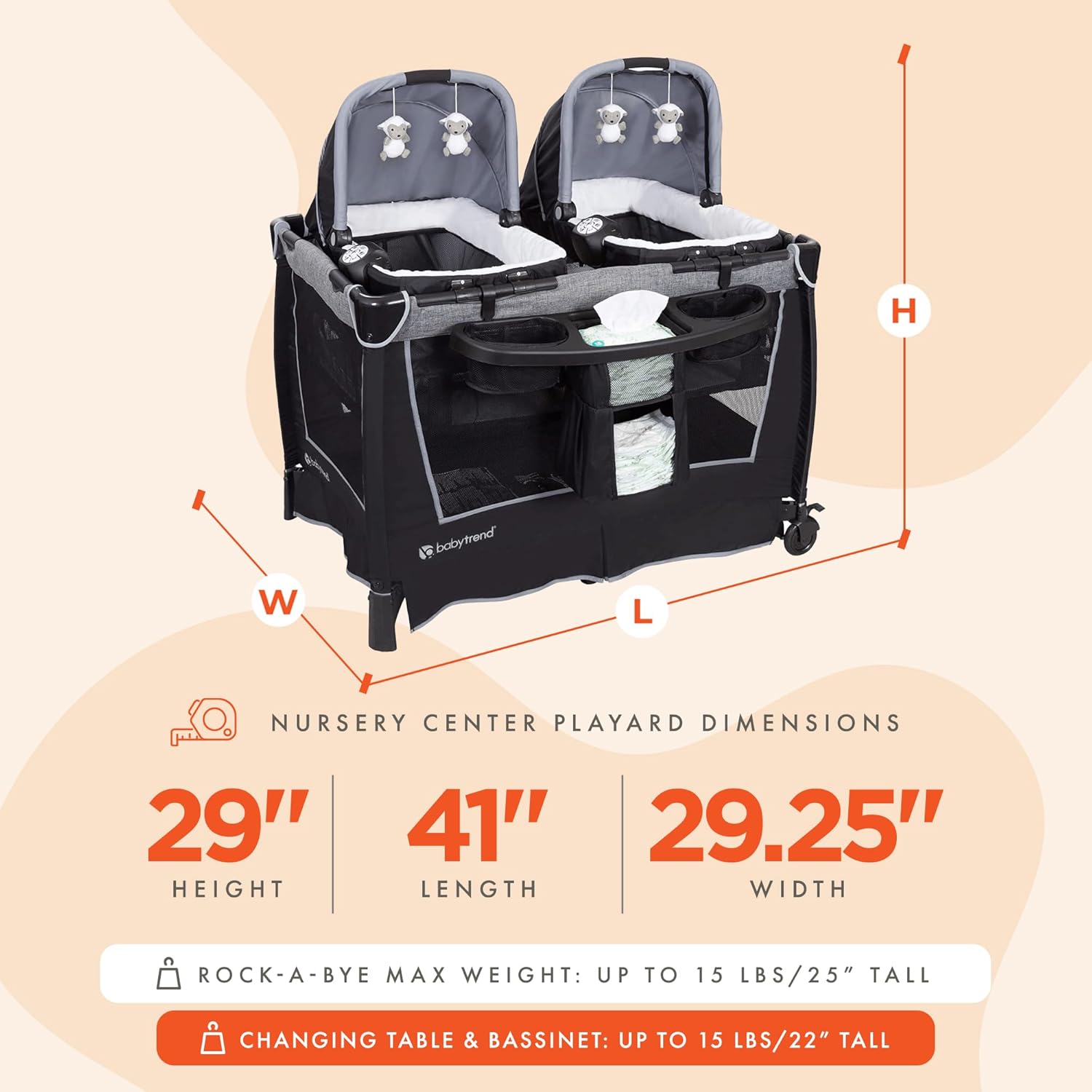 : Baby Trend Retreat Nursery Center with Two Removable Rock A Bye Bassinets, Changing Table, Organizer, and Music Center with Nightlight, Quarry : Baby