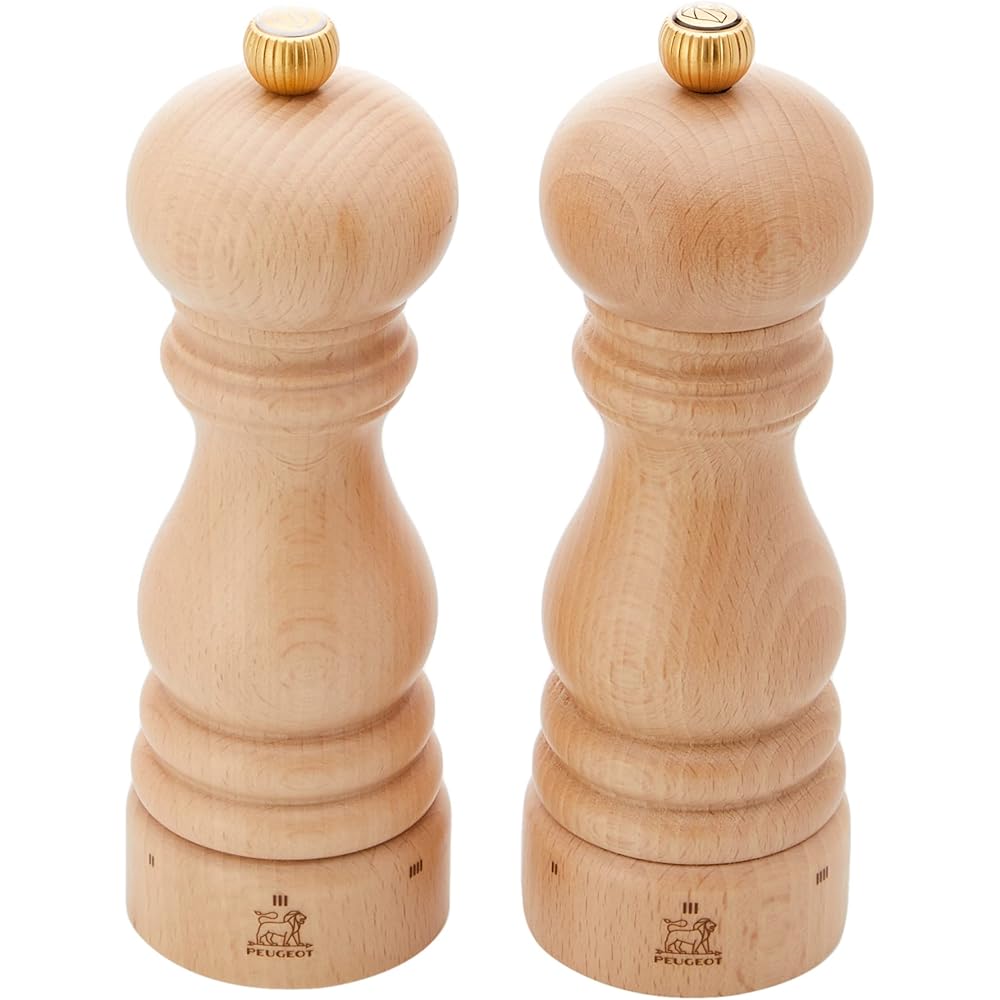 Peugeot - Paris u’Select Salt and Pepper Mill Set - Adjustable Grinders - Beechwood, Natural, 7in, (2/23386): Wood Pepper And Salt Grinder: Home & Kitchen