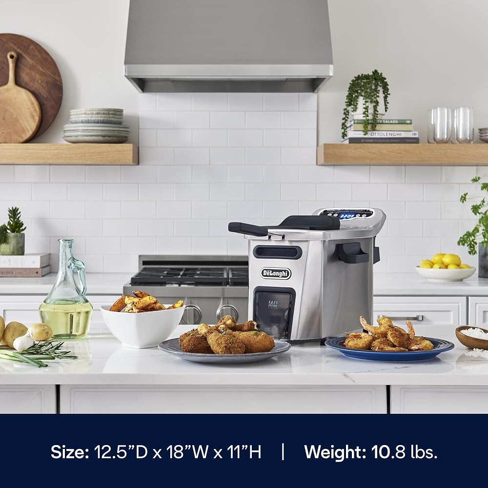 De’Longhi Livenza Deep Fryer with EasyClean System, Cool Zone, Adjustable Thermostat, Dishwasher-Safe Parts, Large Capacity, Easy Oil Draining, Stainless Steel: Home & Kitchen