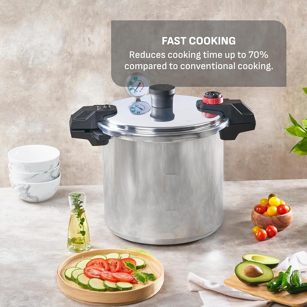 T-fal Pressure Cooker Aluminum Pressure Canner, 22 Quart, 3 PSI Settings, Cookware, Pots and Pans, Large Capacity, Cooling Racks, Recipe Booket, Canning Vegetables, Meats, Poultry, Seafood, Silver: Home & Kitchen