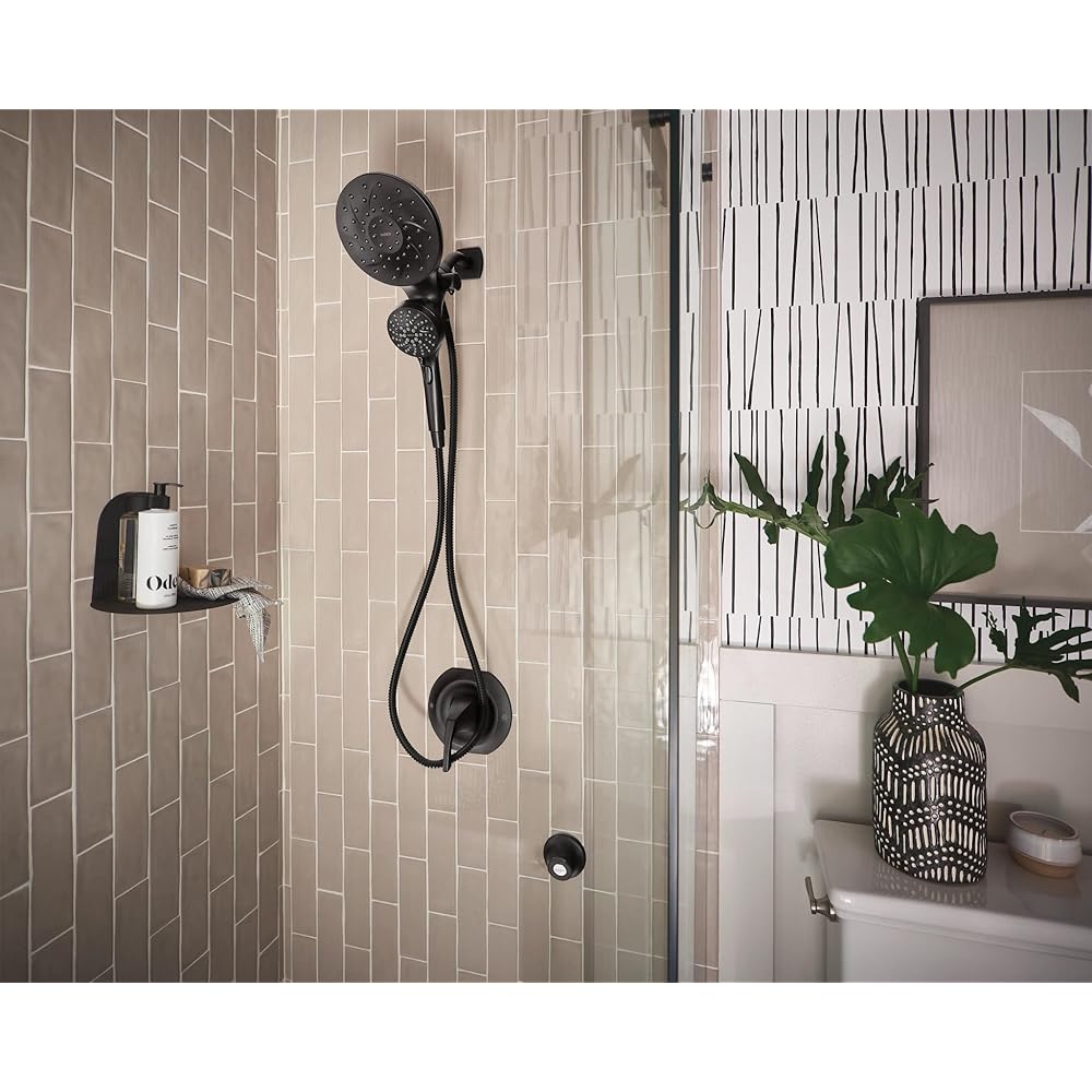 Moen Engage Matte Black 2.5 GPM Handheld Showerhead and Rain Shower 2-in-1 Combo Featuring Magnetic Docking System and Metal Hose, 26009BL