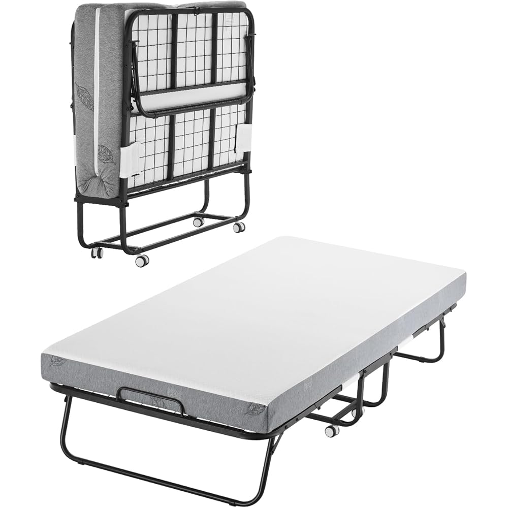 VEVOR Rollaway Bed, 38 in x 75 in Folding Bed with 5 in Mattress, Twin Size Foldable Bed with Sturdy Metal Frame & Memory Foam Mattress, Portable Twin Roll Away Bed with Mattress, for Adults, Guest : Home & Kitchen