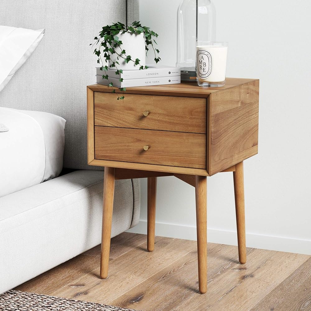 Nathan James 32704 Harper Mid-Century Oak Wood Nightstand with 2-Drawers, Small Side End Table with Storage, Brown : Home & Kitchen