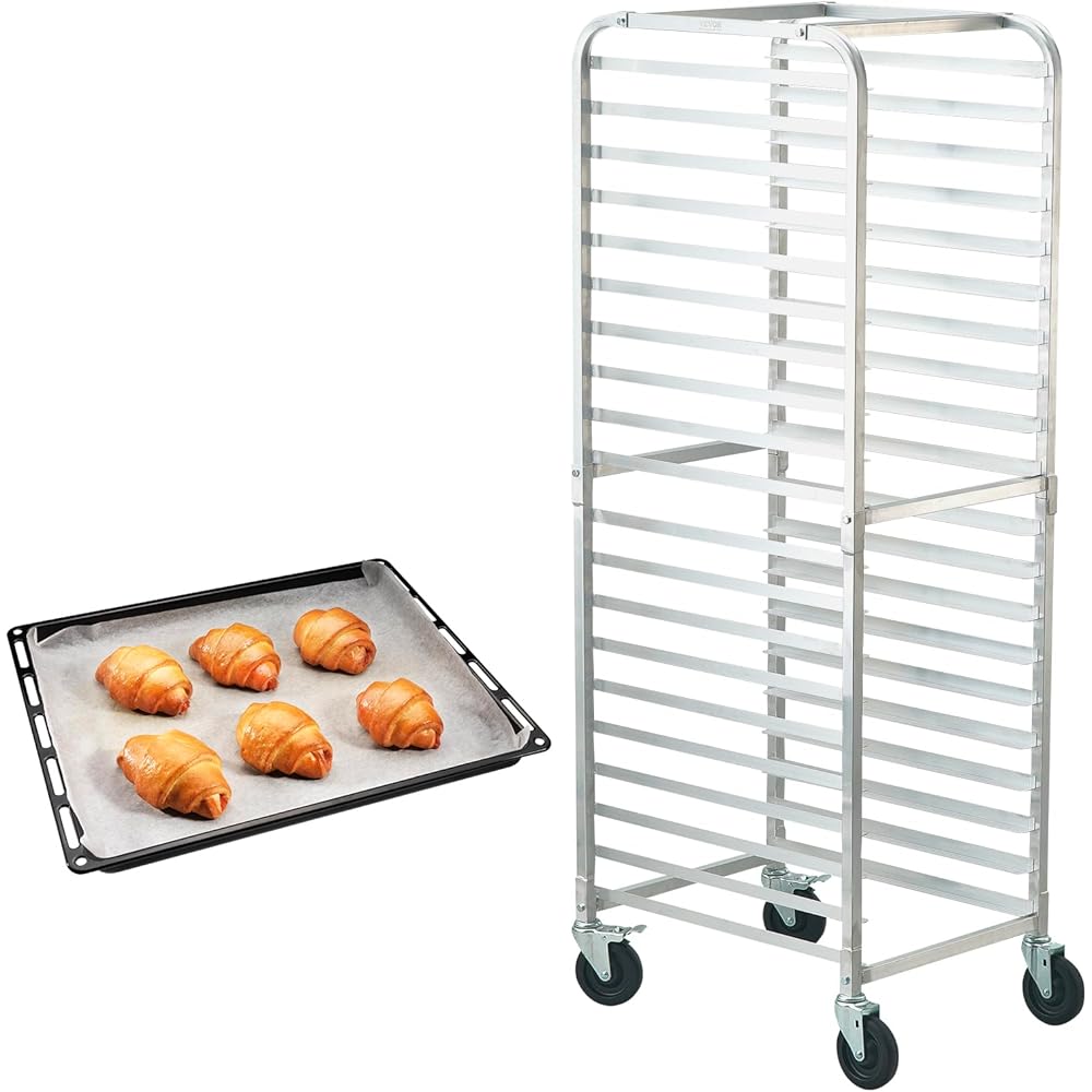 VEVOR Bun Pan Rack, 20-Tier Commercial Bakery Racks with Brake Wheels, Aluminum Racking Trolley Storage for Half & Full Sheet, Speed Rack For Kitchen Home, Bread Baking Equipment, 26
