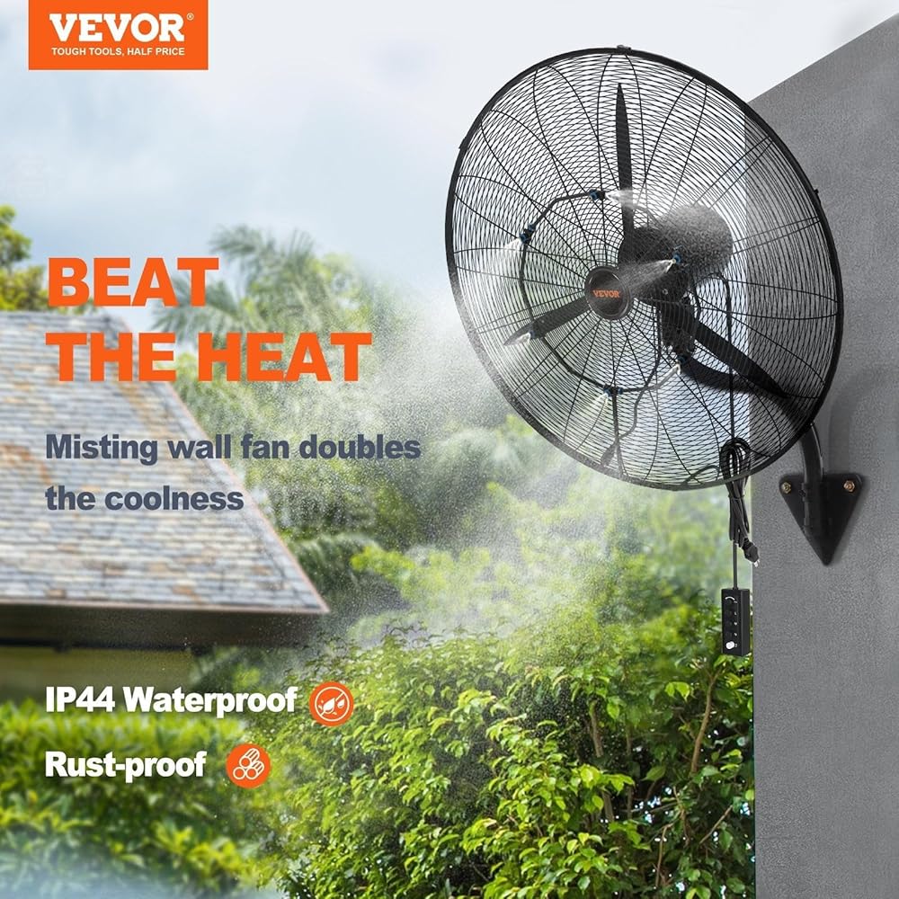 VEVOR 24 Inch 3-Speed 7000 CFM Black Waterproof Wall Mount Oscillating Fan : Home & Kitchen
