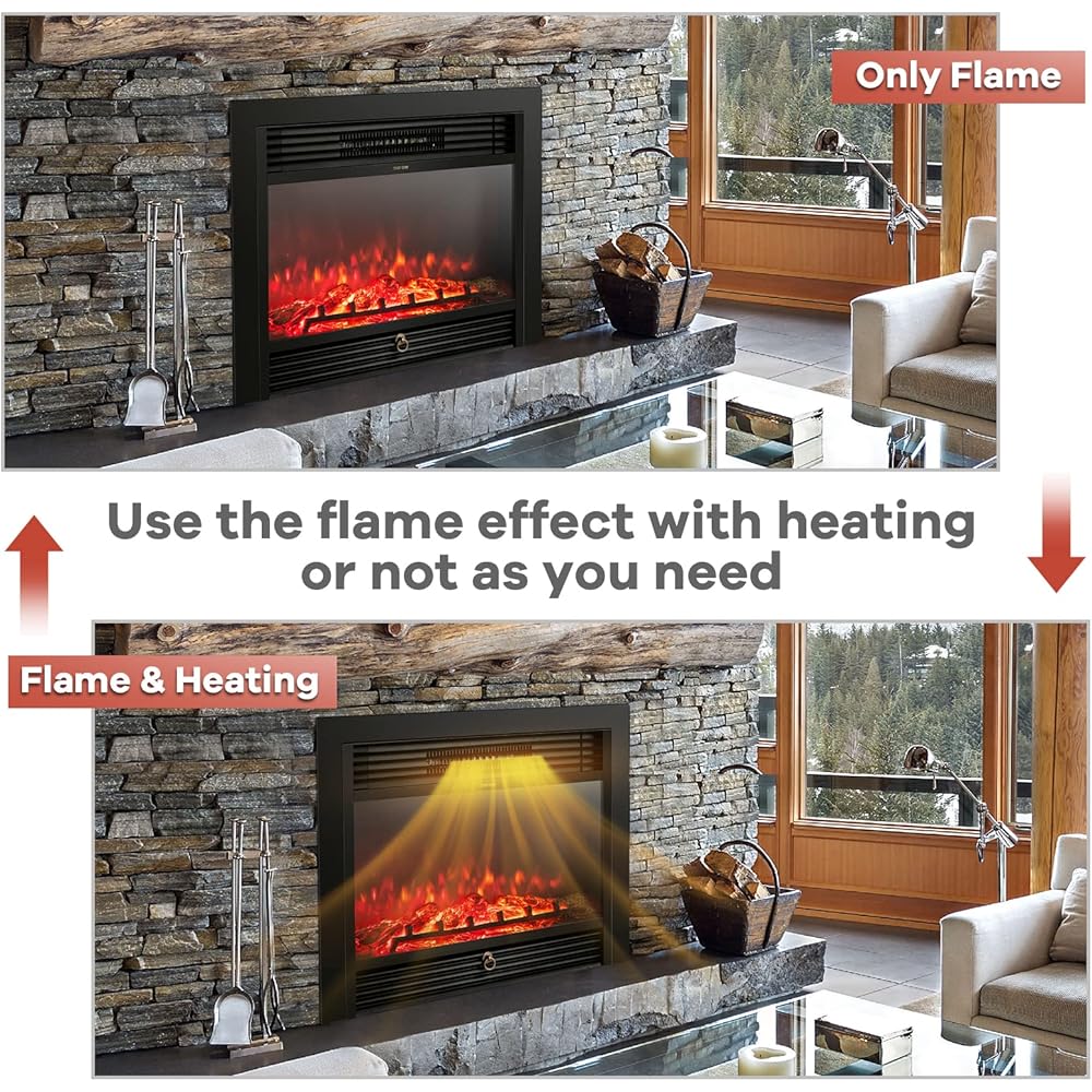 GLACER 28.5'' Electric Fireplace Insert, Recessed & Freestanding with Adjustable Flame Color Timer, Indoor Heater w/Remote Control (750W/1500W) Black : Home & Kitchen